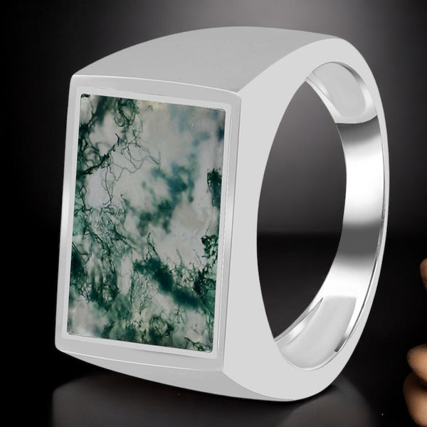 Moss Agate Money Magnet Ring - Mens